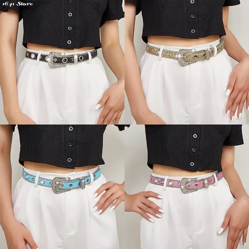 

NEW 1pc Rhinestone Belts Women PU Leather Strap for rhinestone Belts Western Cowboy Y2K Girls Fashion Belt for Jeans Men