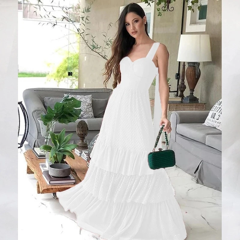 

Sexy Women V Neck White Ball Gown Dress Long Formal Prom Party Gown Sleeveless Robe De Soriee Sexy Evening Vestido