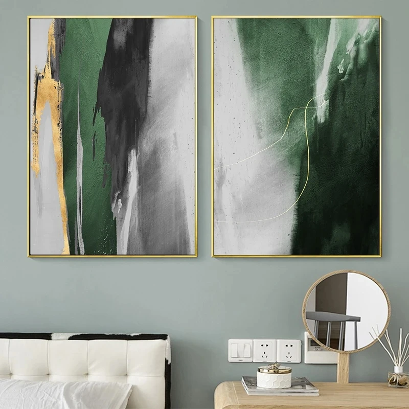 

Prints Painting White and Green Pictures Classic Wall Artwork Abstract Home Decor Modular Canvas Poster Modern For Living Room