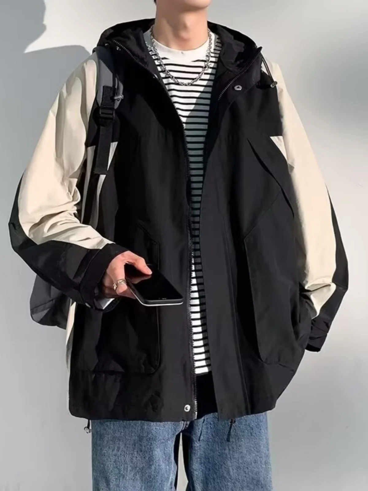 Jacket Outerwear Men's Spring and Autumn American Outdoor Contrast Color Patchwork Pu Shuai High-Grade Fashion Brand Loose Ca...