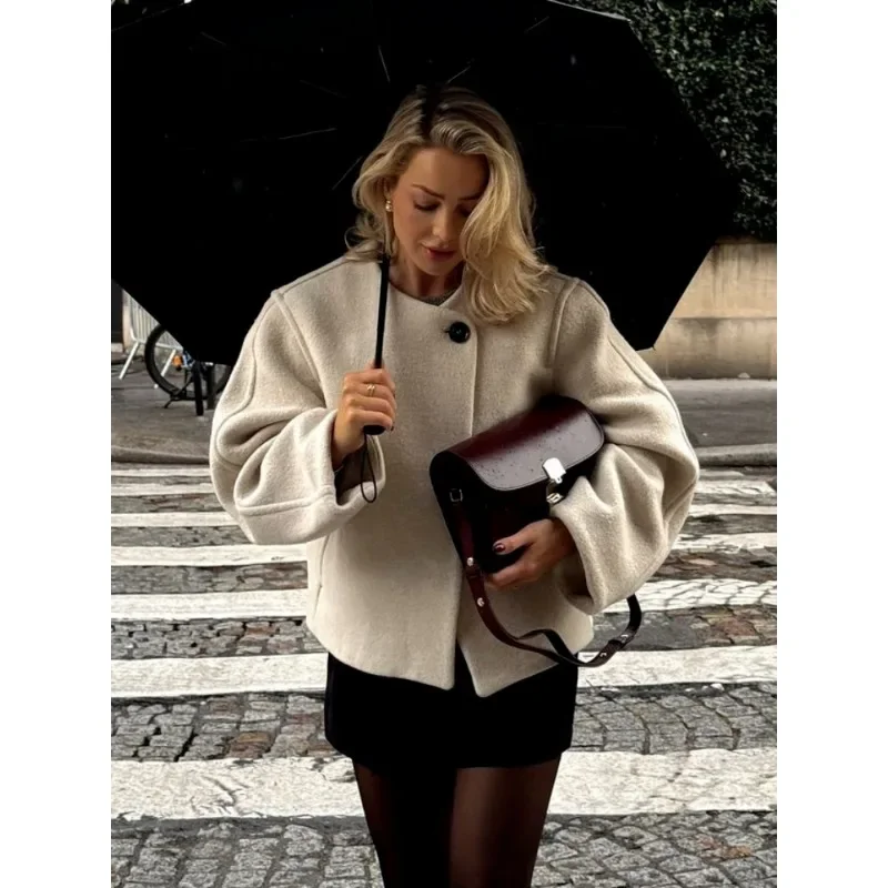 2024 однотонная элегантная шерстяная куртка на одной пуговице модное пальто с