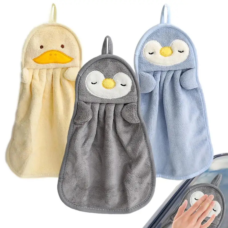 

Coral Fleece Hangable Towels With Hanging Loops 3PCS Adorable Coral Fleece Bathroom Hand Towels Soft Thick Dish Cloth Hand Dry