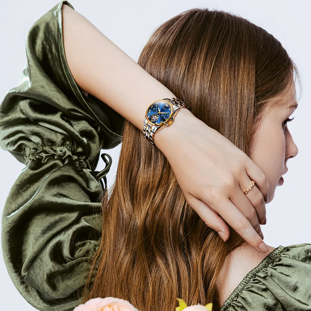 OUPINKE Luxury Watches for Women Automatic Mechanical Sapphire Waterproof Hollow Top Brand Watch Girls Ladies Bracelet Gift Set