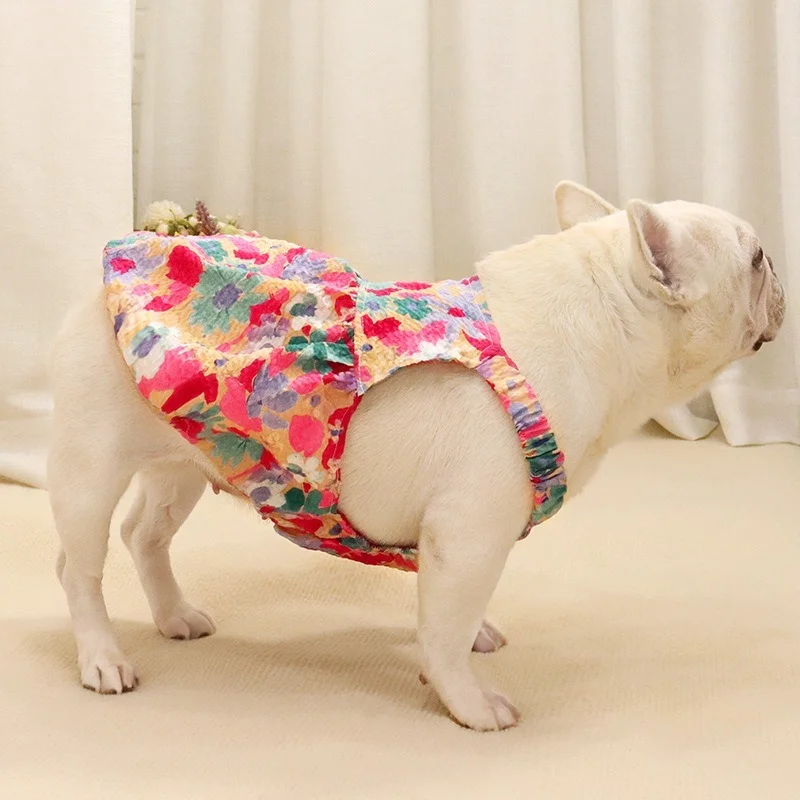 

Frenchie Bulldog Tutu Dress Sweet Floral Dog Vest Sling Skirt Summer Breathable Dog Clothes Pug Schnauzer Costume Dropshipping