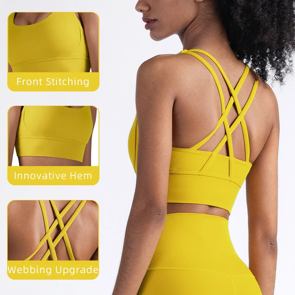 Летний модный женский спортивный бюстгальтер с перекрестной спинкой и пуш-ап из