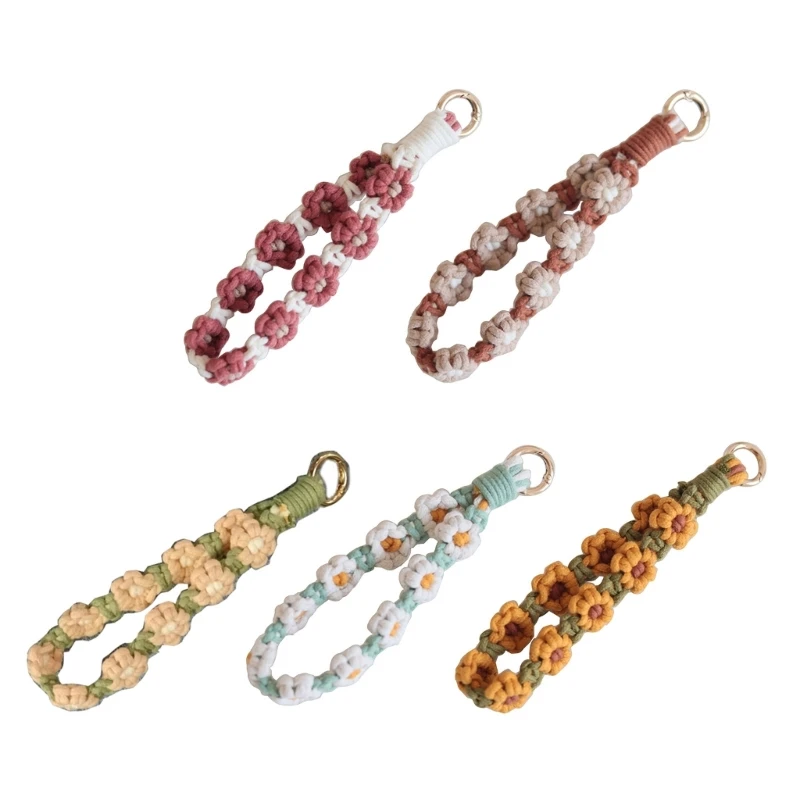 

Macrame Flower Wristlet Keychain Lanyard Braided Fob Strap Bohemian Keychain