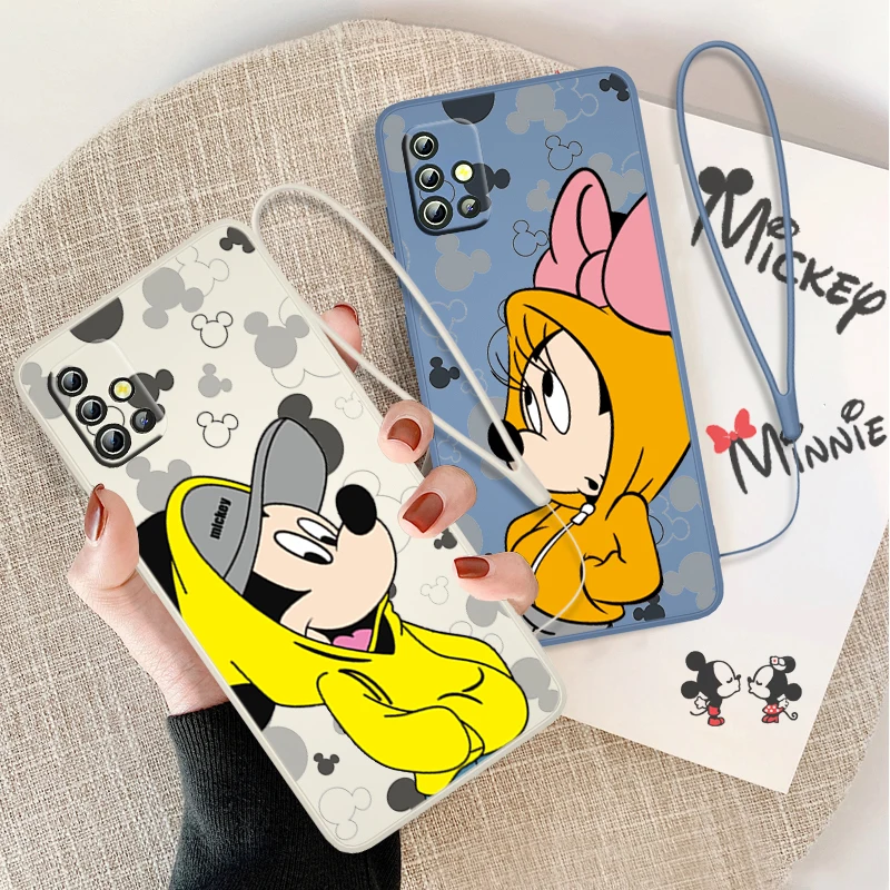 Mickey Minnie Happy For Samsung Galaxy A73 A53 A33 A52 A32 A22 A71 A51 A21S A03S A50 4G 5G Liquid Rope Phone Case Coque Capa