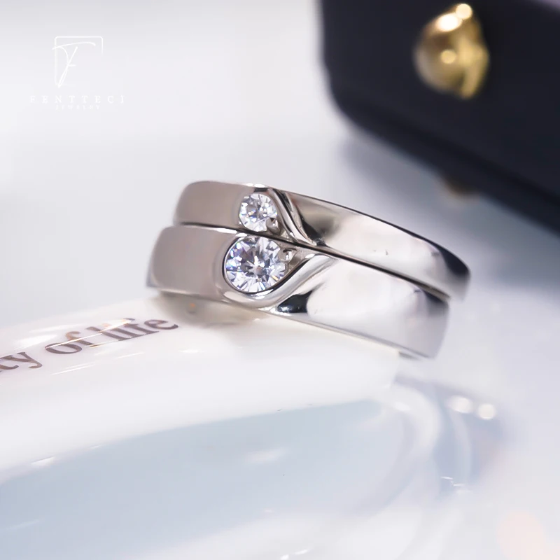 FENTTECI High Carbon Diamond Ring S925 Sterling Silver Platinum Plated Couple Ring For Lovers Men And Women Engagement Ring Gift