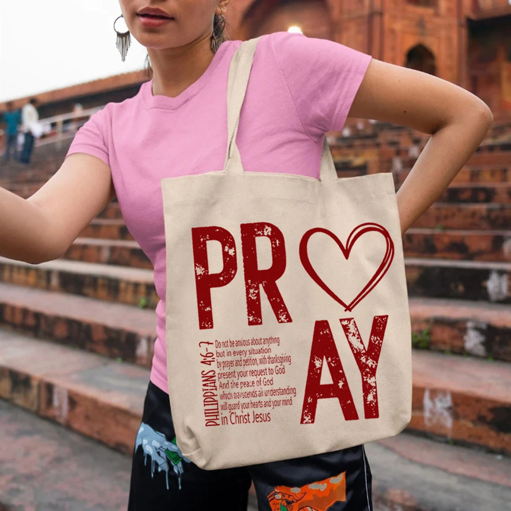 Женские сумки-тоуты с принтом мешок на плечо для покупок в христианском стиле