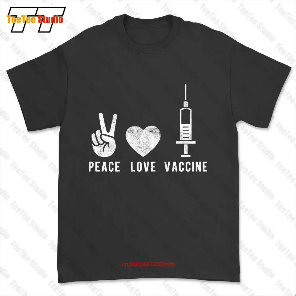 Забавная футболка с рисунком Peace Love Vaccine Social Distance HQB0
