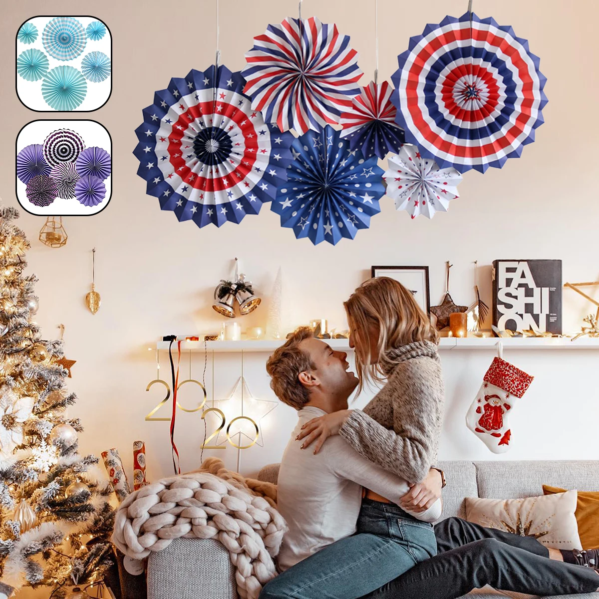 

6Pcs Paper Flower Fan Hanging Paper Fan Round Paper Fan Decoration Kit Star Banner Pennant Flower Fan Reusable Party Decoration