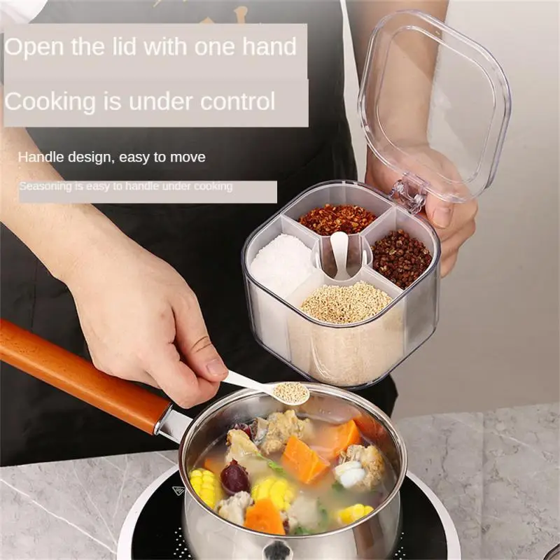 

1pc Four In One Seasoning Box Removable Storage Tank Seasoning Jar Household Combination Seasoning Box Washable Three Colors