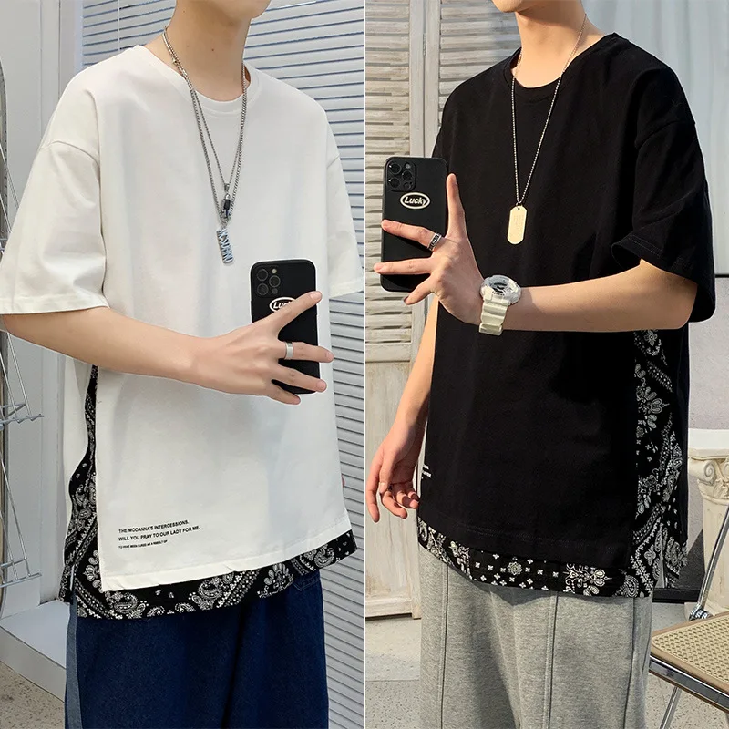 

Men's T Shirt Popular Punk Clothes Stripe Print on Side Bottom Summer Loose Casual Streetwear High Quality Vacation Clothing