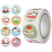 500pcs cartoon cat stickers round adhesive labels for kids children teacher prize small business gift wraps decorative stickers