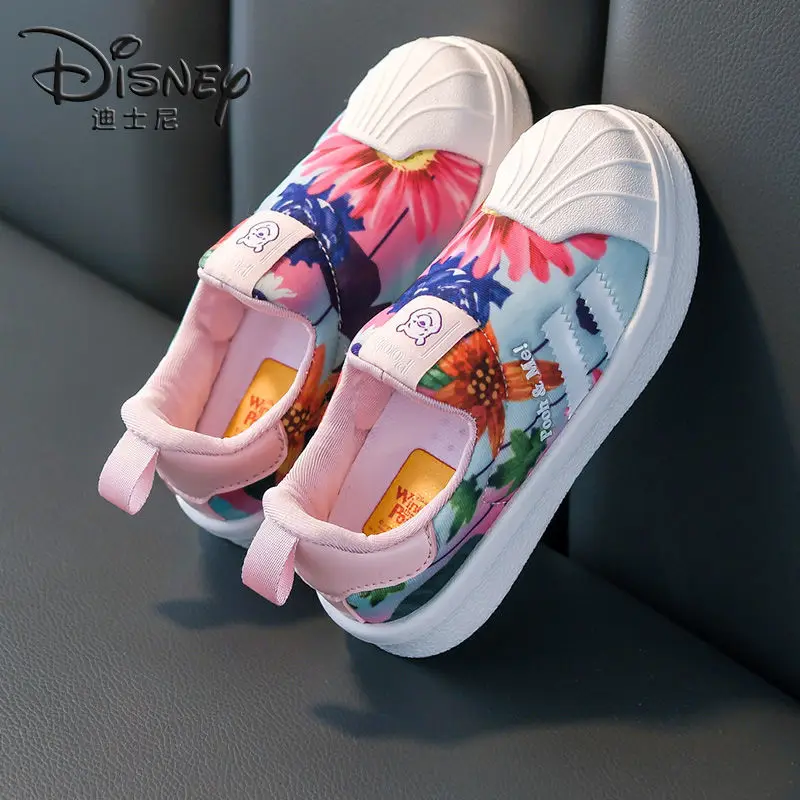 

Детская обувь Disney, повседневная обувь для девочек, кроссовки, Винни-Пух, Осенняя детская обувь Красного, черного цветов, дышащая обувь на мяг...
