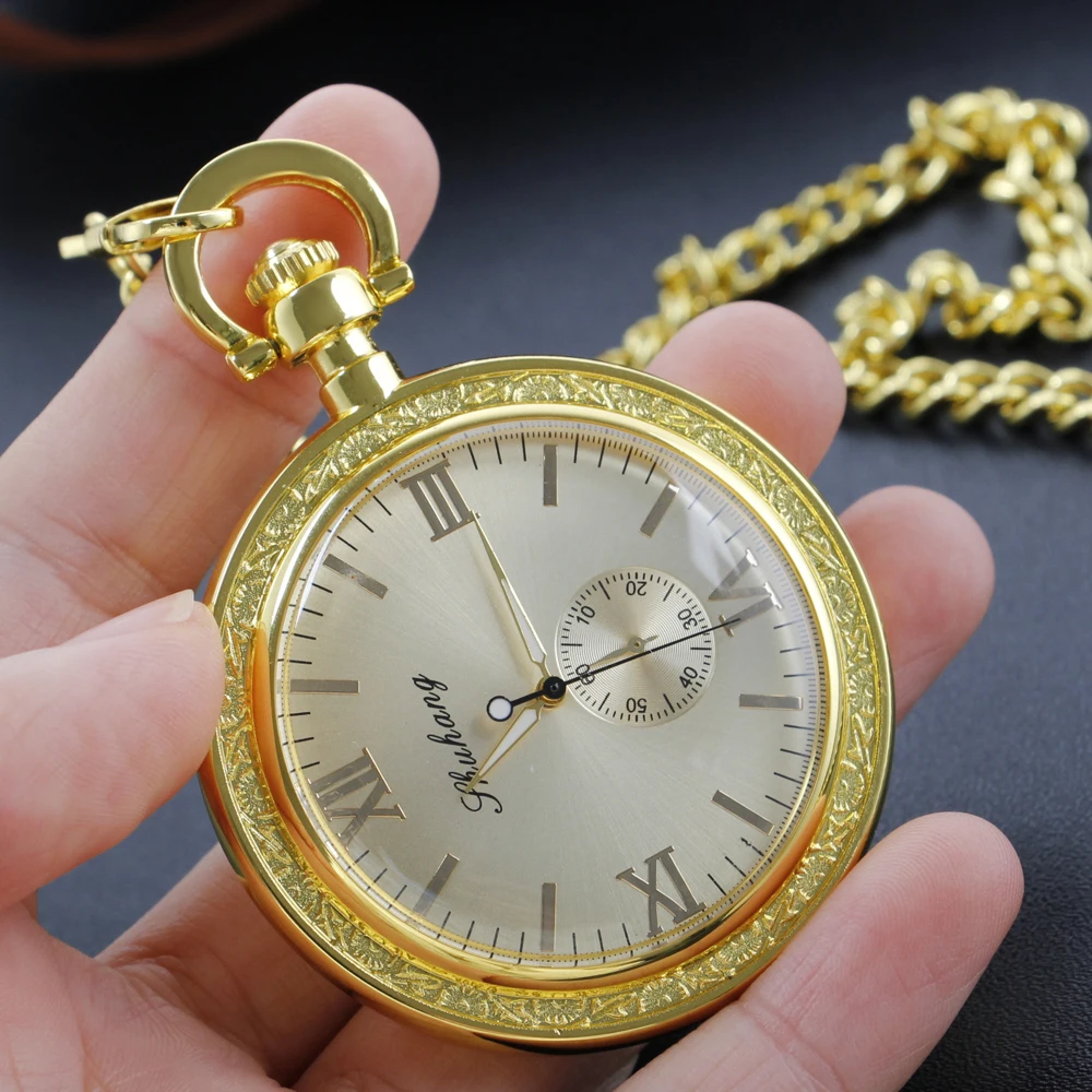 Shuhang Gold Roman Digital Mechanical Pocket Watch High Quality Unisex Necklace Pendant Jewelry Gift for Men and Women Religio