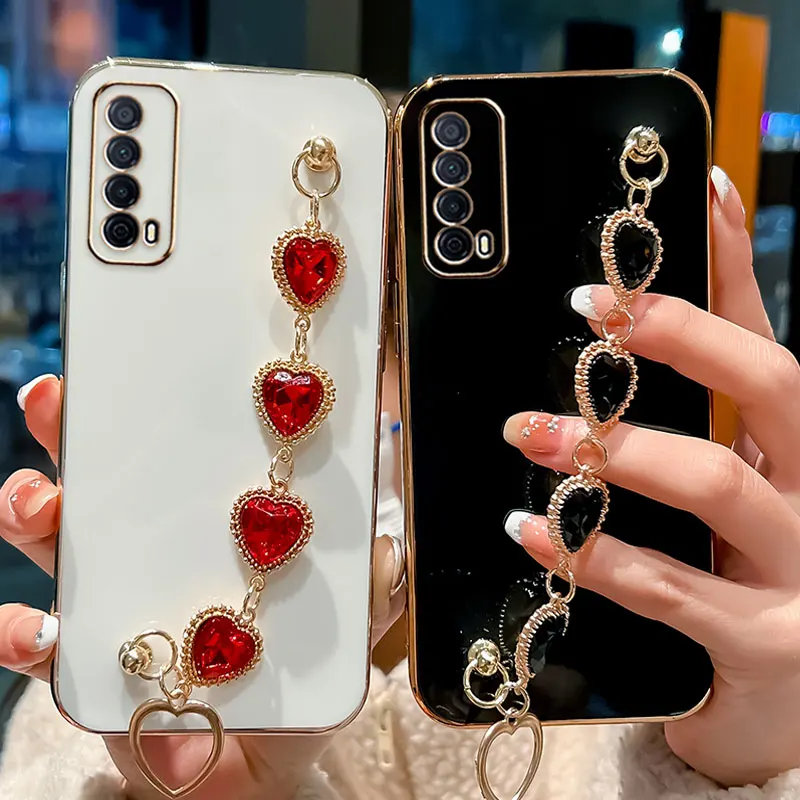 

Роскошный чехол со стразами для P Smart 2021, чехол для Huawei P Smart 2021 Y7A, силиконовый чехол с цепочкой для женщин Psamrt2021