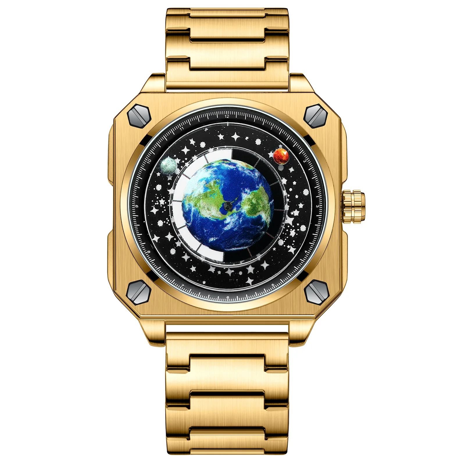 Luxury Brand Watch Earth Watch Men's Quartz Wristwatch Reloj Blue Planet Non-mechanical Hands Personalized Creative Wormhole