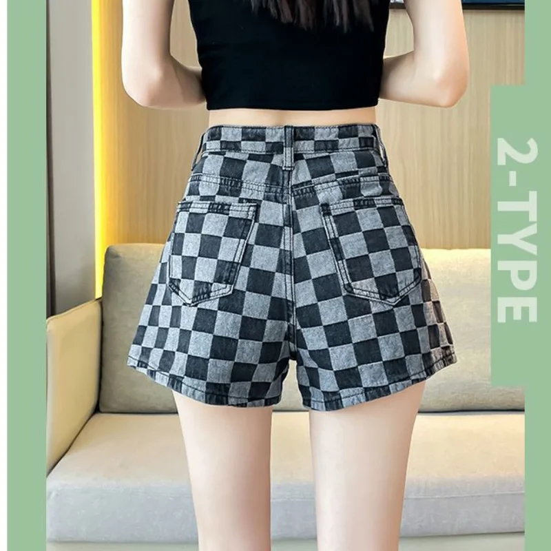 

Шорты женские джинсовые с завышенной талией, модные тонкие свободные Простые повседневные трапециевидные шорты с принтом, с широкими штанинами, в Корейском стиле, лето