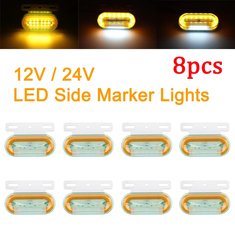 

8x 12V/24V 12 LED Yellow Car Truck Side Marker Lights External Lights Signal Indicator Lamp Warning Tail Trailer Light 3 Modes