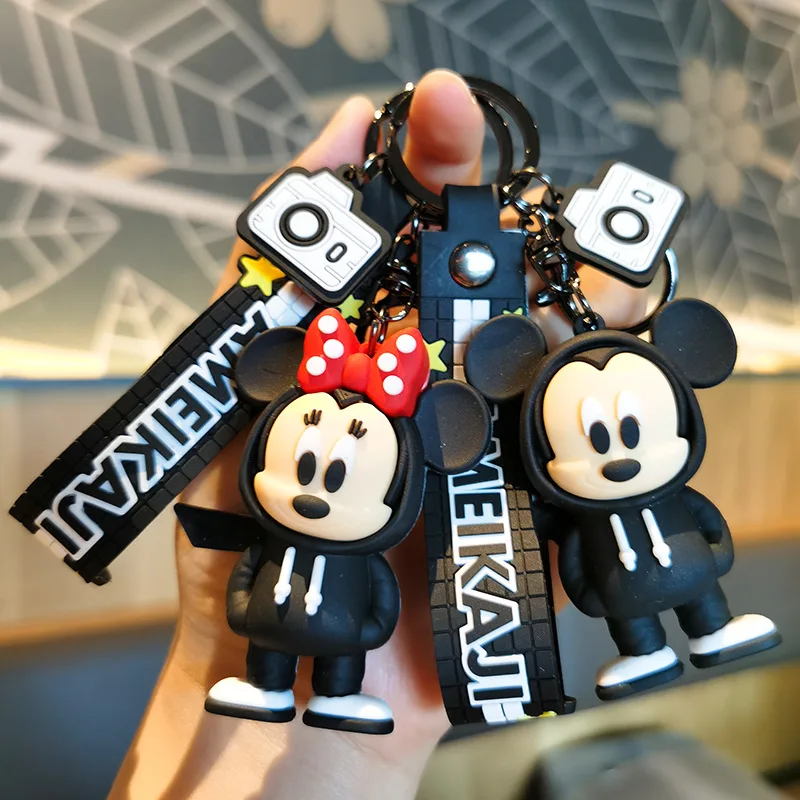 

Disney Cartoon Mickey Minnie Keychain Women Anime Stitch Doll Couple Backpack Pendant Key Chain Keyring Accessories Friends Gift