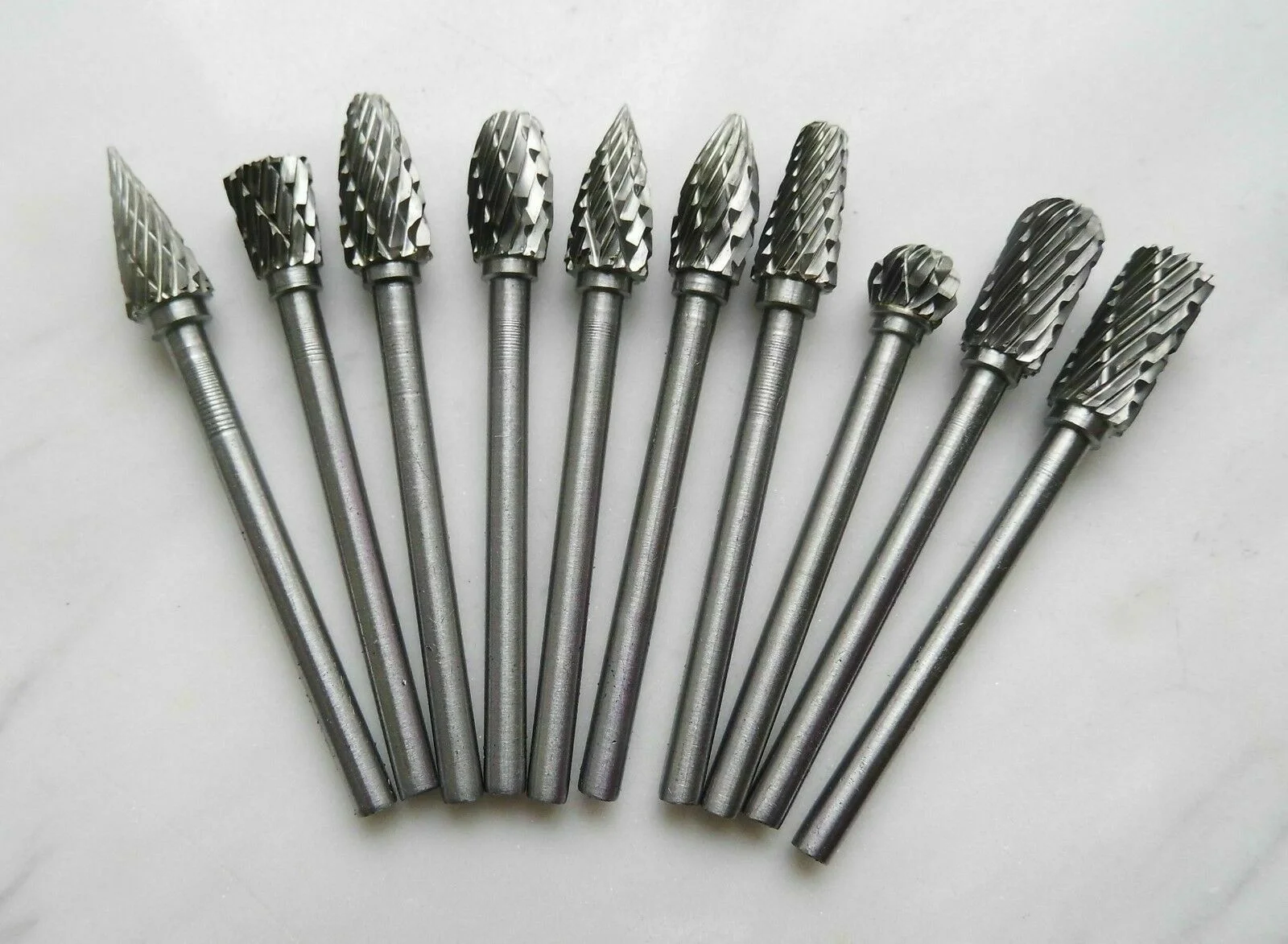 

10pcs 1/8" Shank Tungsten Carbide Milling Cutter Rotary Tool Burr Diamond Cut Rotary Drill Bit For Dremel Tool Electric Grinding
