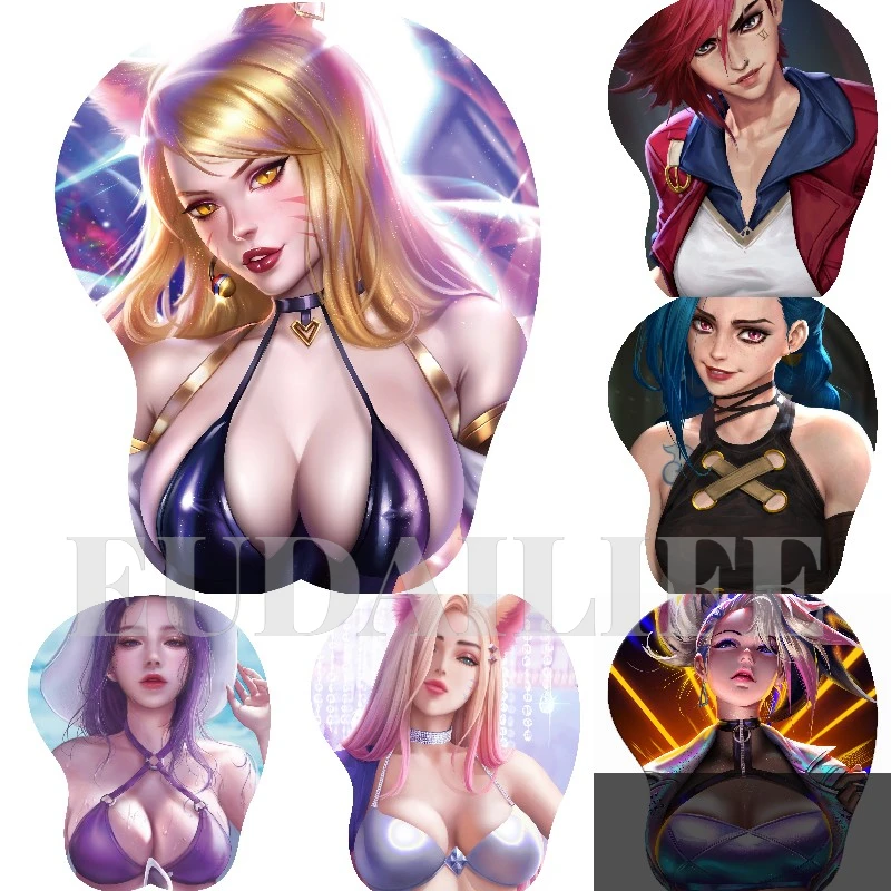 

LOL Ahri Seraphine Akali Rux Jinx 3D Hand Wrist Rest Mouse Pad Mousepad Silicone Breast Oppai Soft Mouse Mat Office Work Gift