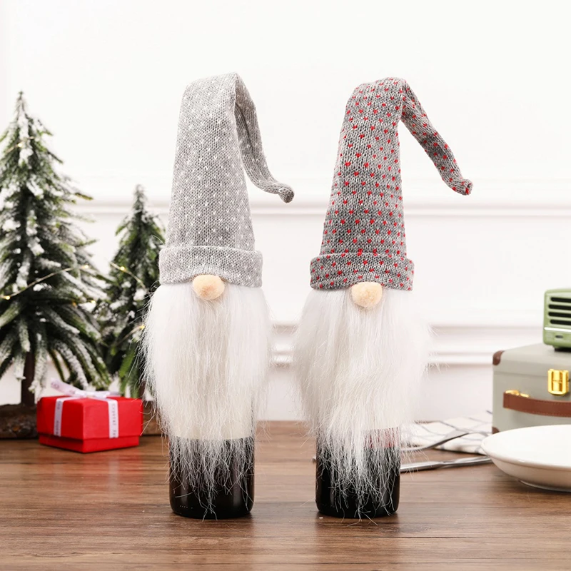 

2pcs Christmas decorations Nordic Santa wine knit beard Champagne cover Hotel dining room decoration props