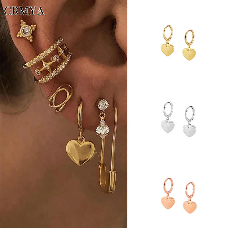 

CRMYA Gold Silver Plated Drop Earrings for Women Trend Piercing Love Heart Dangle Earrings 2022 Women Fashion Jewelry Wholesale