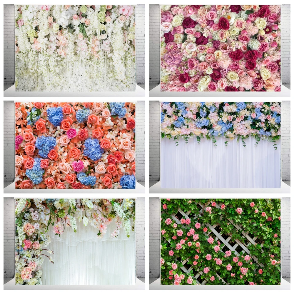 

Фон для студийной фотосъемки с изображением свадебных цветов и стен