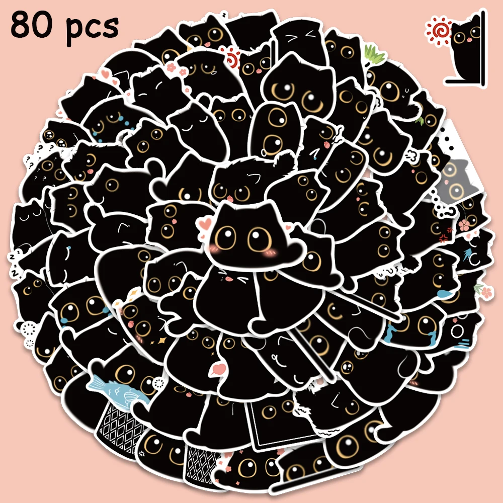 

10/40/80pcs Cute Kawaii Black Briquette Cats Stickers Decals For Kid Laptop Luggage Notebook Skateboards Refrigerator Sticker