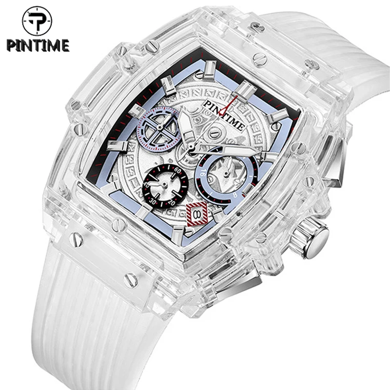 

PINTIME Quartz Watch Men Luxury Chronograph Hip Hop Watches Military Man Silicone Wrist Watch Clock Male Zegarek Meski Montre