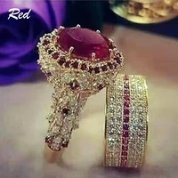 womens princess luxury red green crystal ruby sapphire gemstones diamonds rings white gold silver color jewelry bijoux gifts