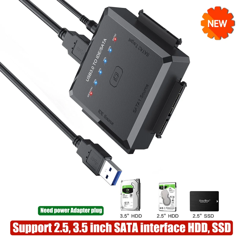 

Переходник с USB 3,0 на Sata кабель SATA III для жесткого диска 3,5/2,5 дюйма адаптер внешнего жесткого диска SSD с адаптером питания 12 В/2 А