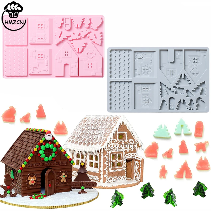 

1PCS Christams Gingerbread House Baking Tray, Silicone Molds for Desserts, Chocolate, Candy,Cookies baking accessories Navidad