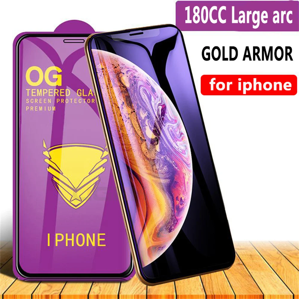 25PCS Golden Armor Tempered Glass for iPhone 14 13 12 11 Pro XS Max X XR 7 8 Plus Full Glue Cover Big Curved OG Screen Protector