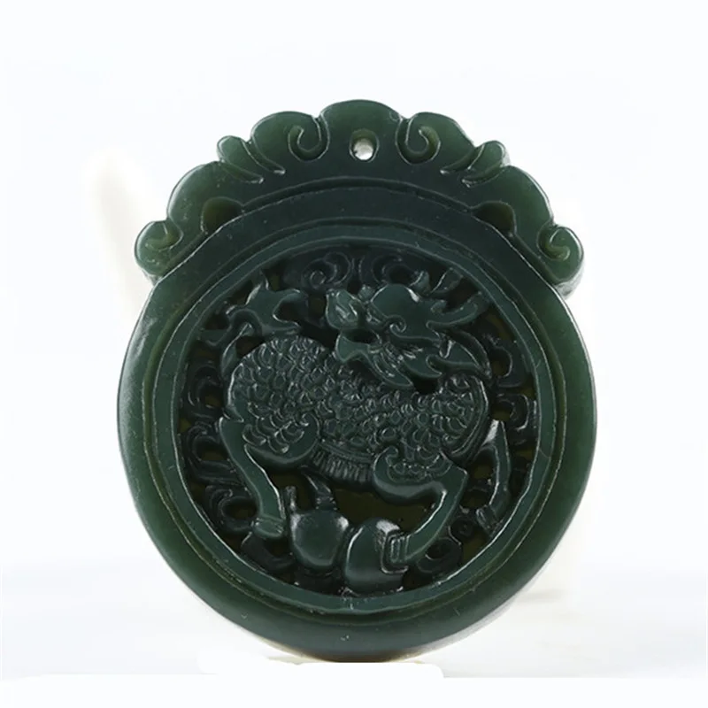 

Natural Hetian Jade Kirin Pendant Dragon Necklace Man Charm Jewellery Fashion Accessories Hand-carved Luck Amulet Sweater Chain