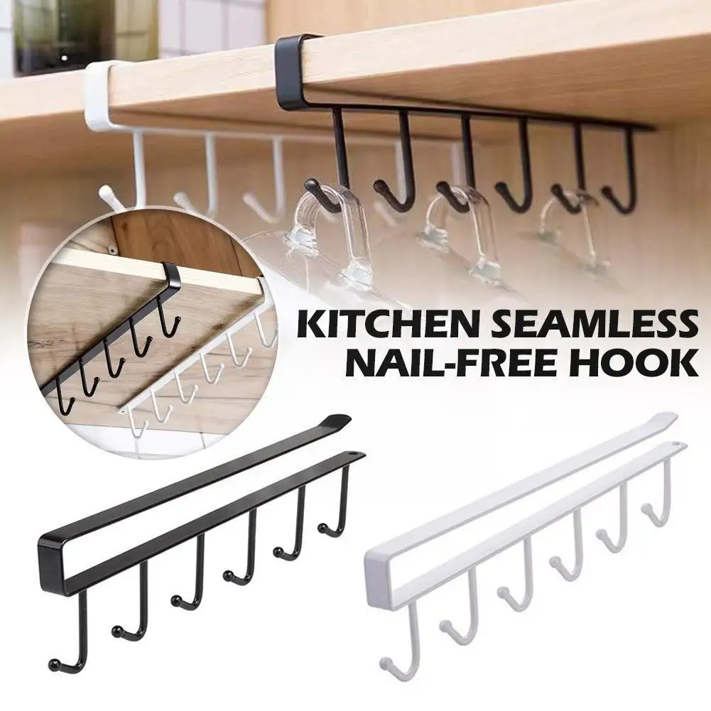 Iron 6 Hooks Storage Shelf Wardrobe Cabinet Metal Under Shelves Bathroom Organizer Holder Kitchen Hanger Rack Mug Hanging C K5r5