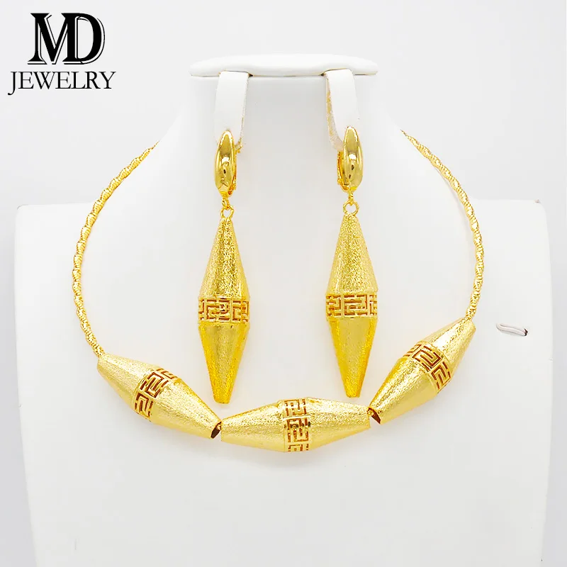 

African fashion gold color jewelry sets contains necklace earrings bridal wedding engagement party gift jewelry set