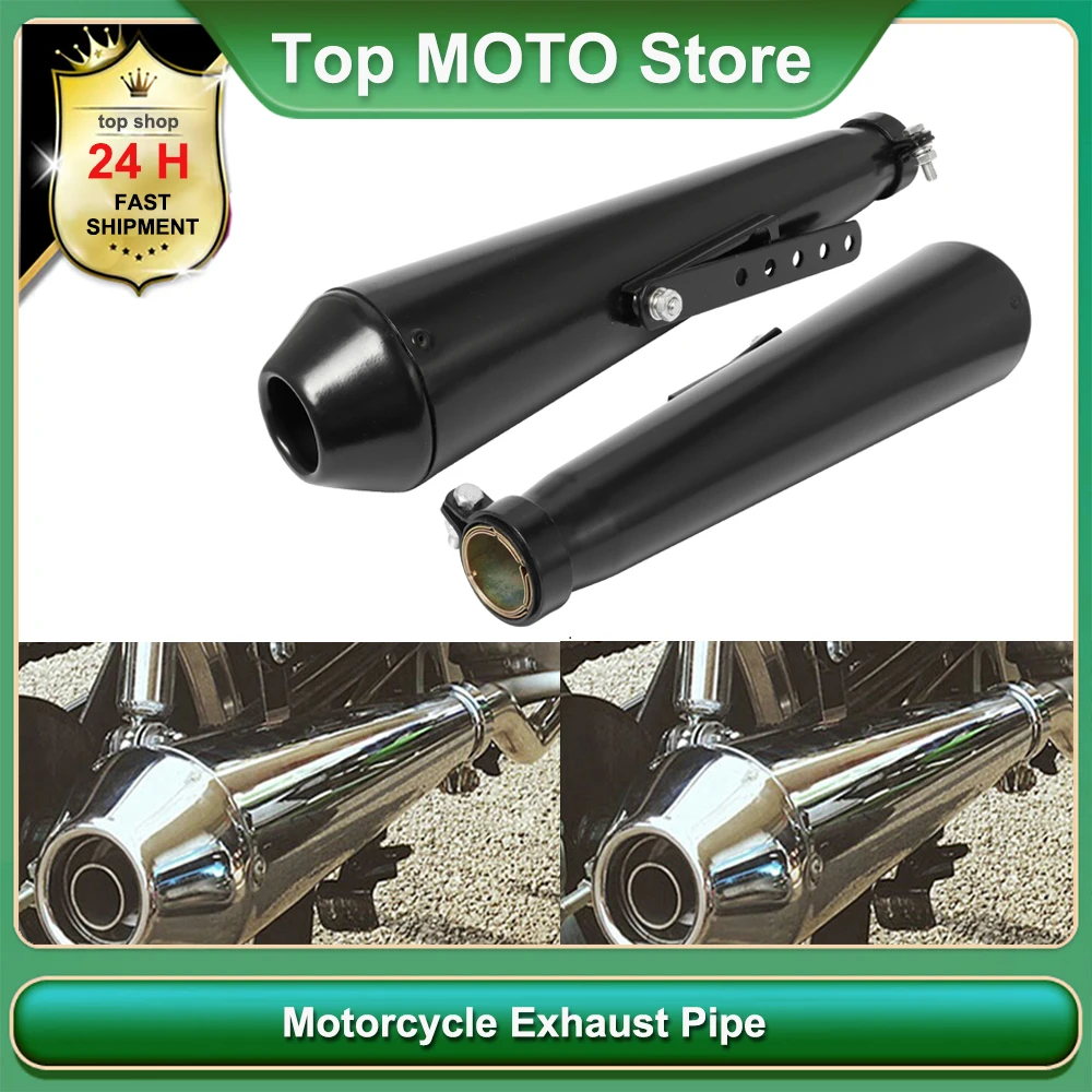 

Motorcycle Universal Cafe Racer Exhaust Pipe with Sliding Bracket Matte Black Silver Exhaust System Muffler Tip