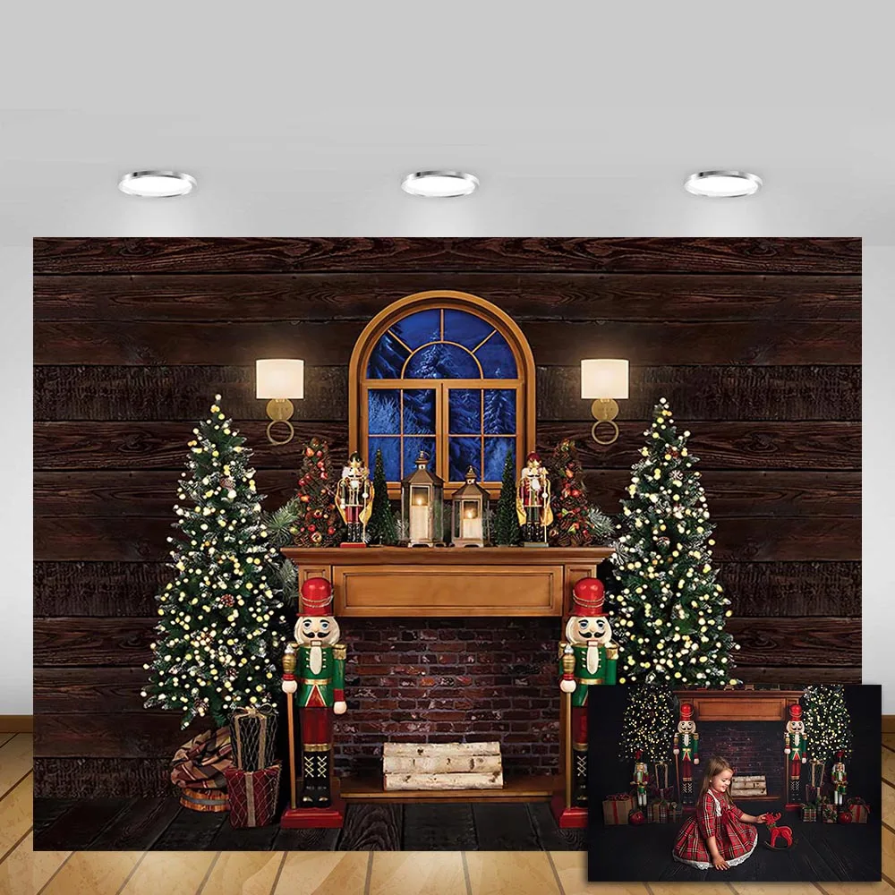 

Рождественский фон Mehofond камин винтажная Деревянная Стена Окно детский портрет украшение фотография фоны для фотостудии