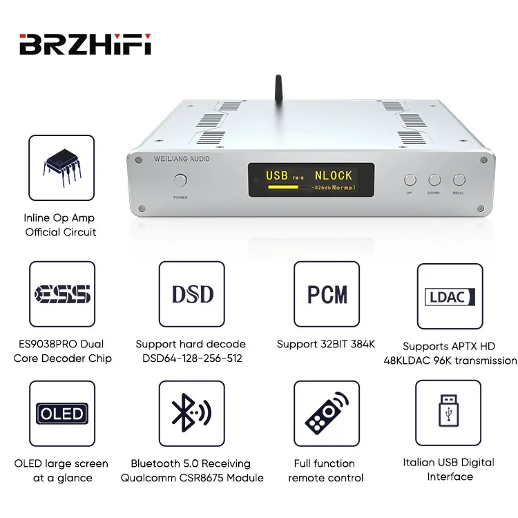 BRZHIFI домашняя музыкальная система Hi-Fi DC300-2 двухъядерный декодер ES9038pro BT 5 0 пульт