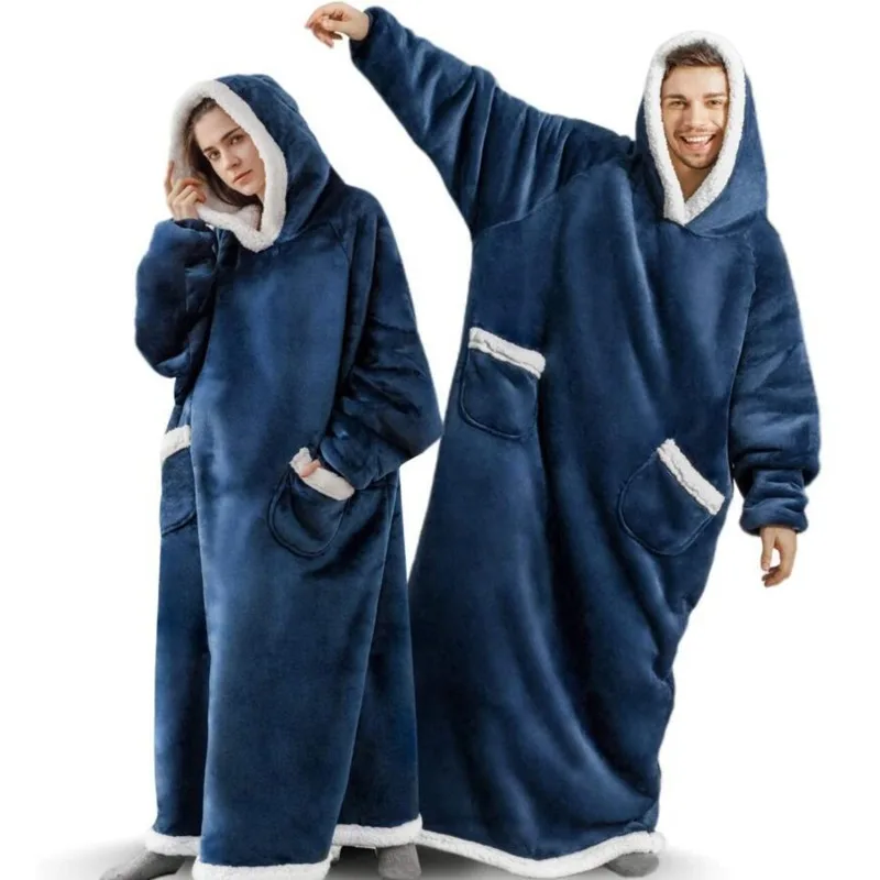 

Super Long Flannel Blanket with Sleeves Winter Hoodies Sweatshirt Women Men Pullover Fleece Giant TV Blanket