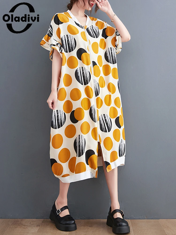 

Oladivi Fashion Women Polk Dot Print Big Size Casual Dress Summer 2022 New Oversized Midi Dresses Vestidios Robe Femme 9020 6XL