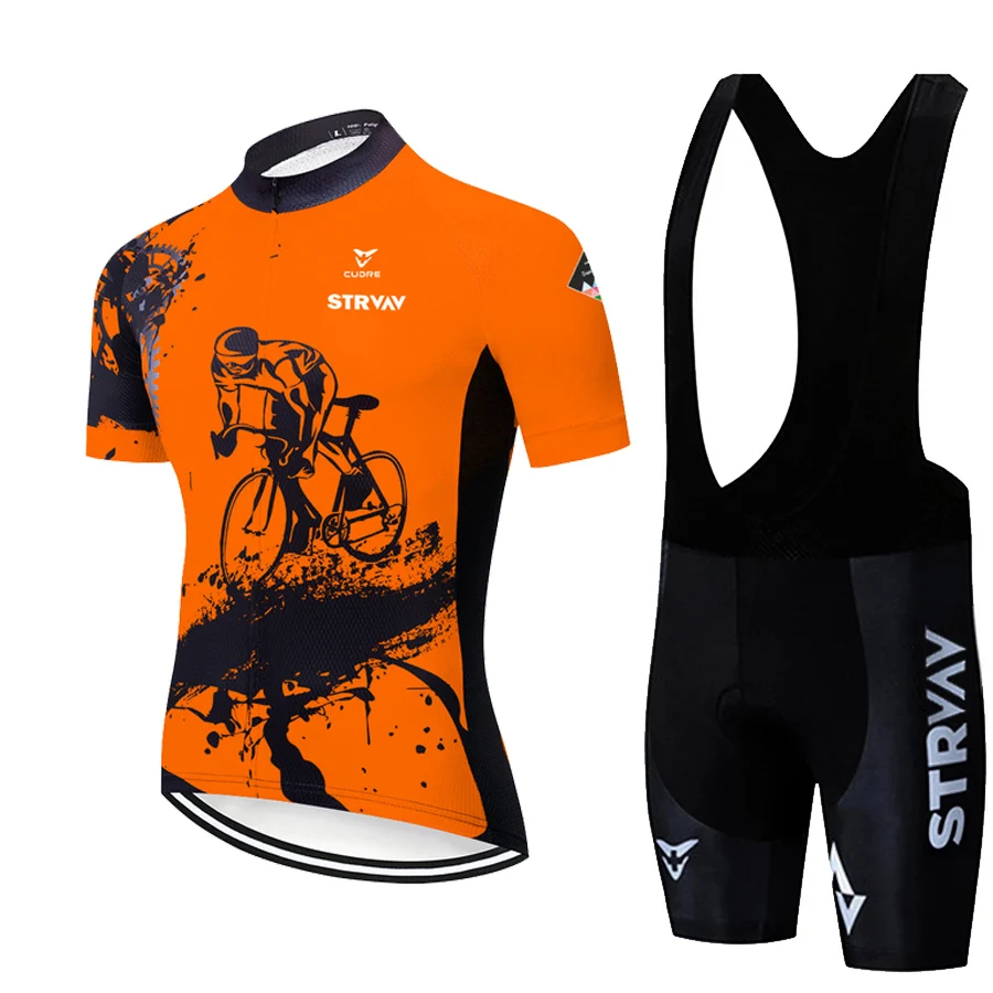 

Summer Cycling Jersey Set 2021 STRVAV Cycling 19D Gel Pad Cycling Suit Maillot Ciclismo Mountian Bike Clothing Bicycle Clothes