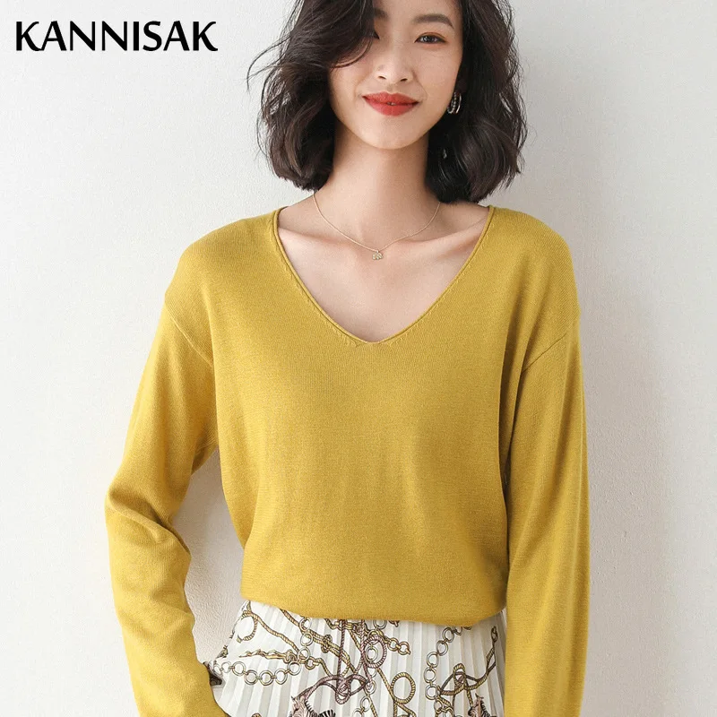 2022 женский свитер весна осень длинный рукав Свободные джемперы с n-образным