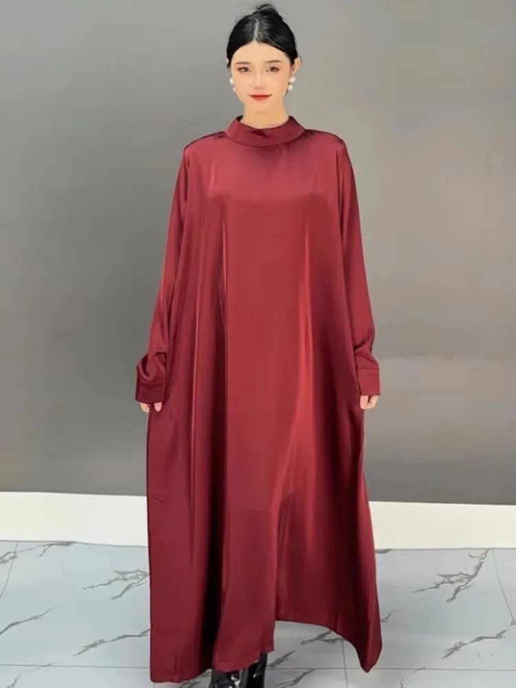 Vefadisa Wine 2024 осенние новые женские платья атласное платье на шнуровке с круглым