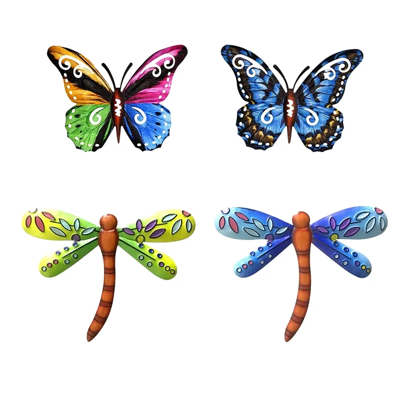 

4Pcs Metal Butterfly Dragonfly Wall Art Decor Hanging For Indoor Outdoor Home Garden Yard Wall Hanging Sheds Walls Fence