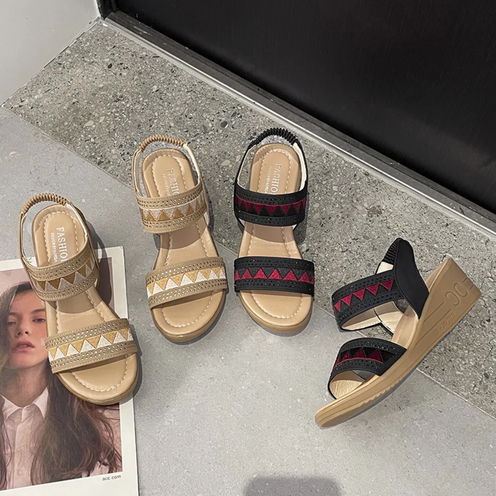 Women Wedge Sandals 2022 Women Bohemian Ethnic Sandals Lace Flower Floral Wedge Sandals Shoes Plus Size Shoes for Women
