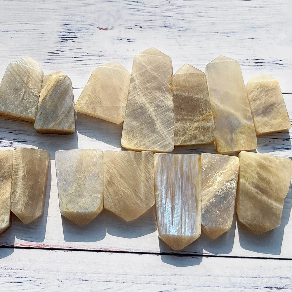 Natural Crystal Point Moonstone Quartz Wand Reiki Polished Blue Gemstone Slice Column Tower Decor Gift |